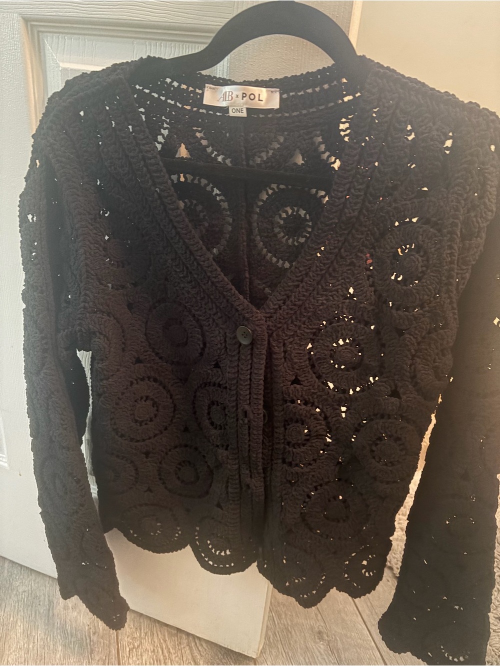 POL Black Crochet Button-Front Cardigan NWOT